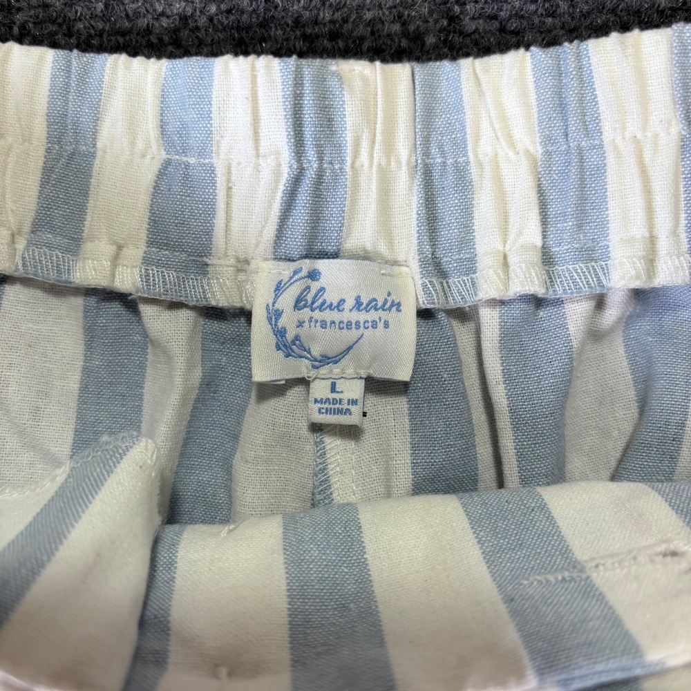 Blue Rain Francesca's Striped Shorts Womens Large Blue White Linen Blend Belted - Picture 3 of 6